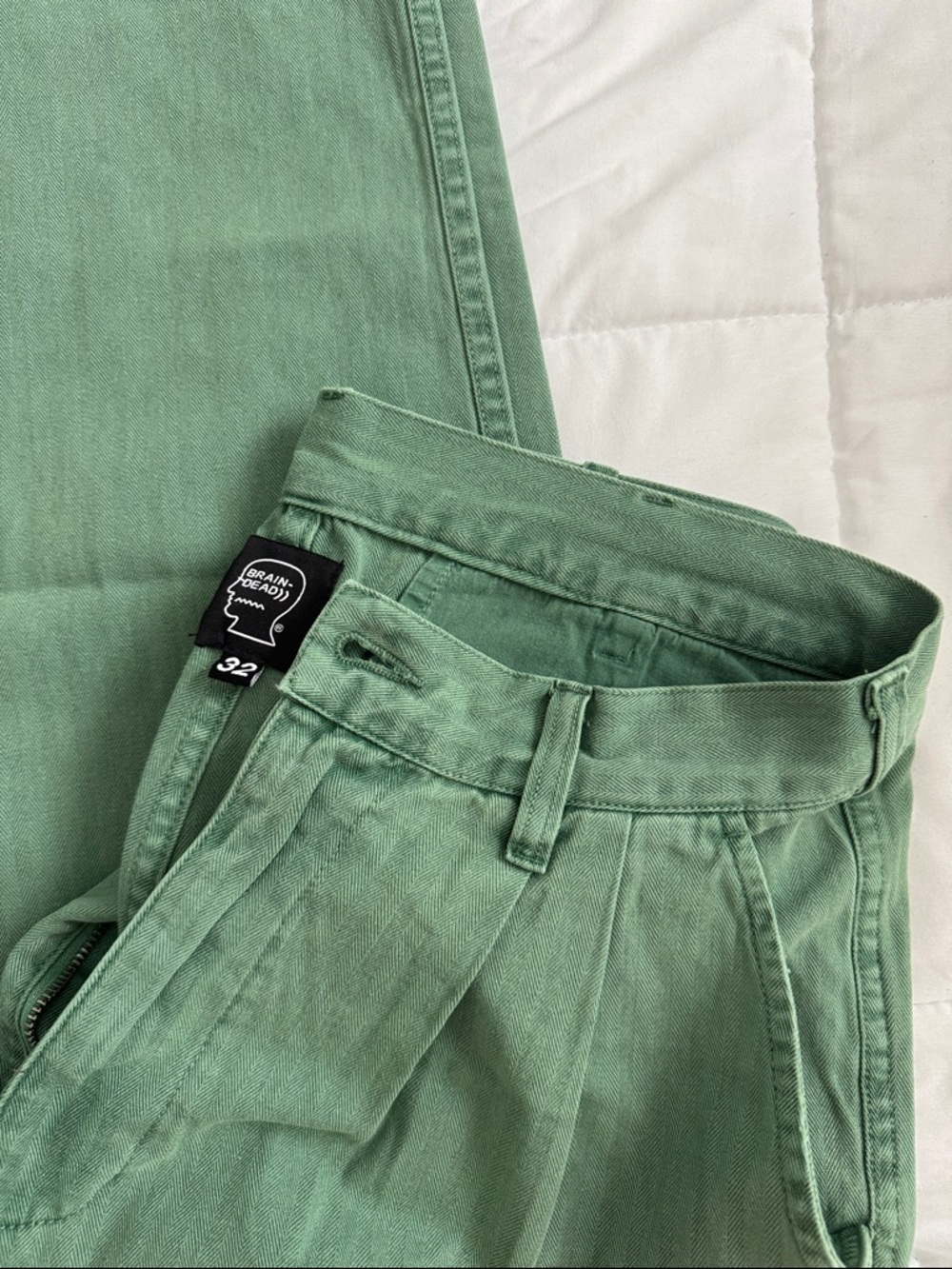 🔥 Brain Dead Herringbone Pants Size 32 – Embroidered Logo, Almost New 🔥